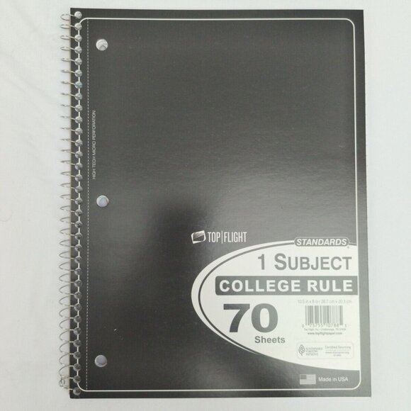 5 Pack Top Flight Spiral Notebook COLLEGE 1 Subject 70 Sheets Assorted Colors - Picture 4 of 6